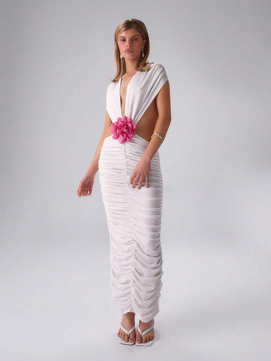 MUSERA Slinky Dress Ruched Floral Maxi Dress Spring Sexy Cute.
