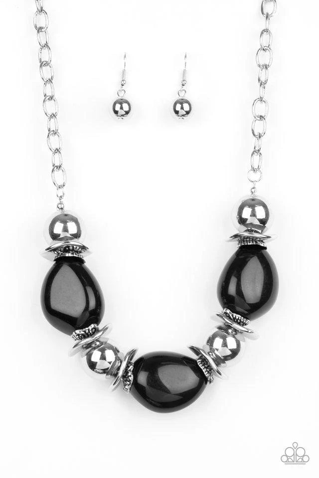 Vivid Vibes - black, Green - Paparazzi necklace.