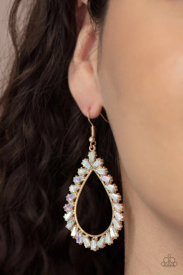 Stay Sharp Jewelry, Gold, Blue, White Earrings.