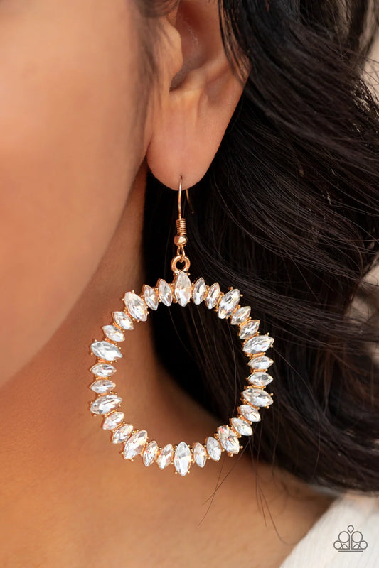 Glowing Reviews - gold, White - Paparazzi earrings