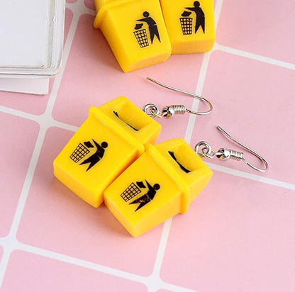 Creative personality dustbin earrings plastic student earrings