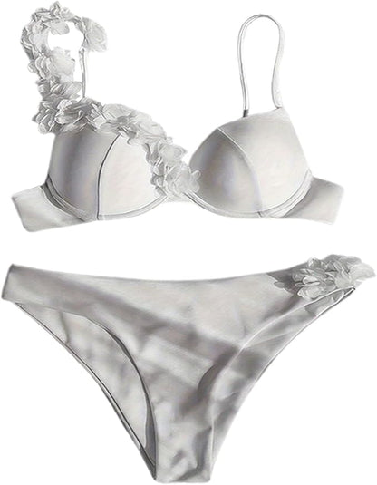 Women Swimsuit Bikini Set Two Piece Sexy Solid Floral Beachwear Summer Cheeky Bathing Suits