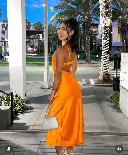 ZARA Orange Satin Maxi Slip Dress Size: XS.