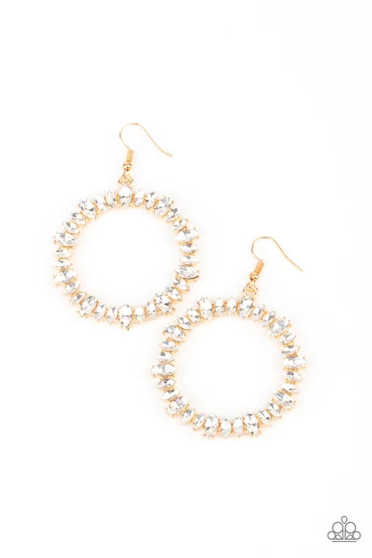 Glowing Reviews - gold, White - Paparazzi earrings