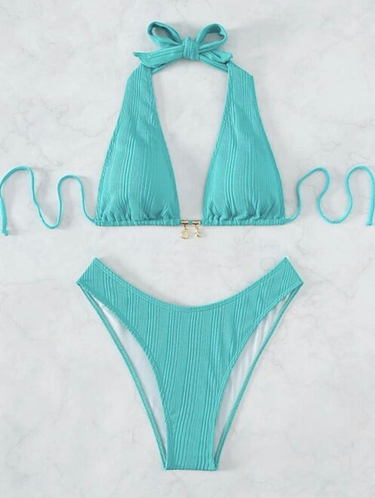 Women's Swimwear Bikini Set Halter Tie High Rise 2 Piece Bathing Suit
