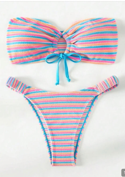 Sexy Stripes Bikini Women Sleeveless Strapless Swimsuit 2Pieces