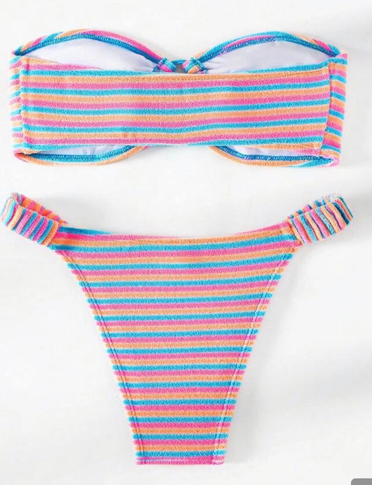 Sexy Stripes Bikini Women Sleeveless Strapless Swimsuit 2Pieces