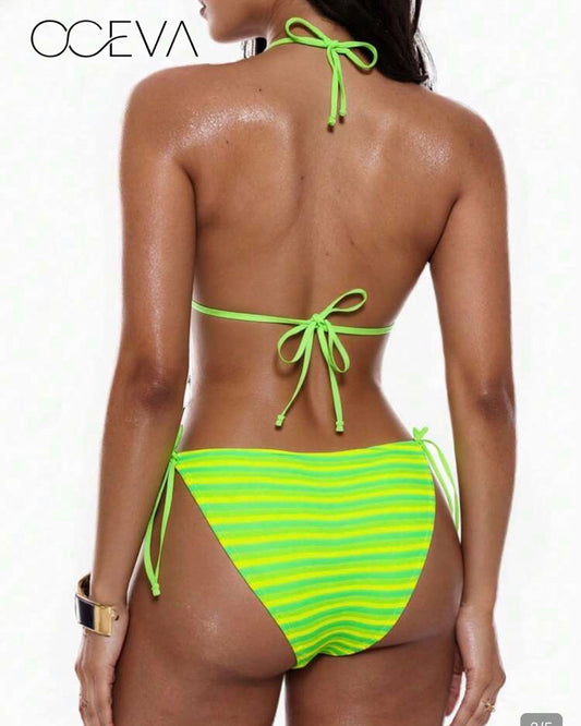 Rainbow Striped With Adjustable Ties Two-piece Women Bikini. Size: M