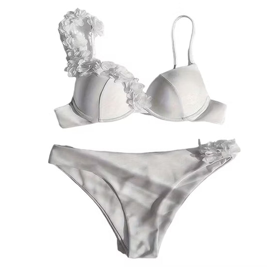 Women Swimsuit Bikini Set Two Piece Sexy Solid Floral Beachwear Summer Cheeky Bathing Suits