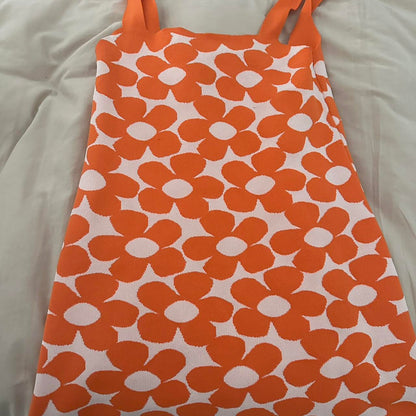 ZARA, Floral Print Mini Orange-Dress Summer Casual Sleeveless: Size M.