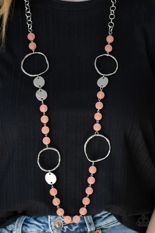 Sea Glass Wanderer- Orange , Black- Necklace