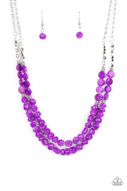 Staycation Status Yellow, Purple, Green Necklaces.