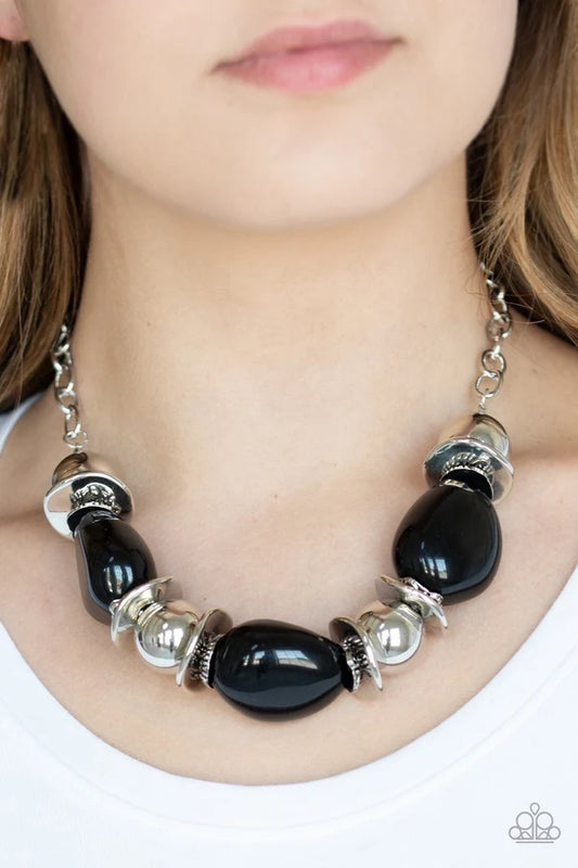 Vivid Vibes - black, Green - Paparazzi necklace.