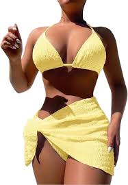 3 pieces Summer Beach Swimwear Women Yellow Bikini Set Size: S.