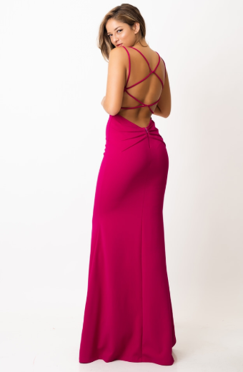 Symphony, Long Fitted Dress, V-Neck With Cross Open Back - Dress.