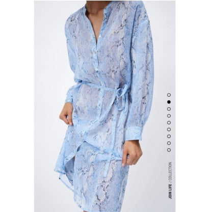 ZARA, See-Through Dress, Blue Snake Print Women Dress: Size Small Can Fit Medium.