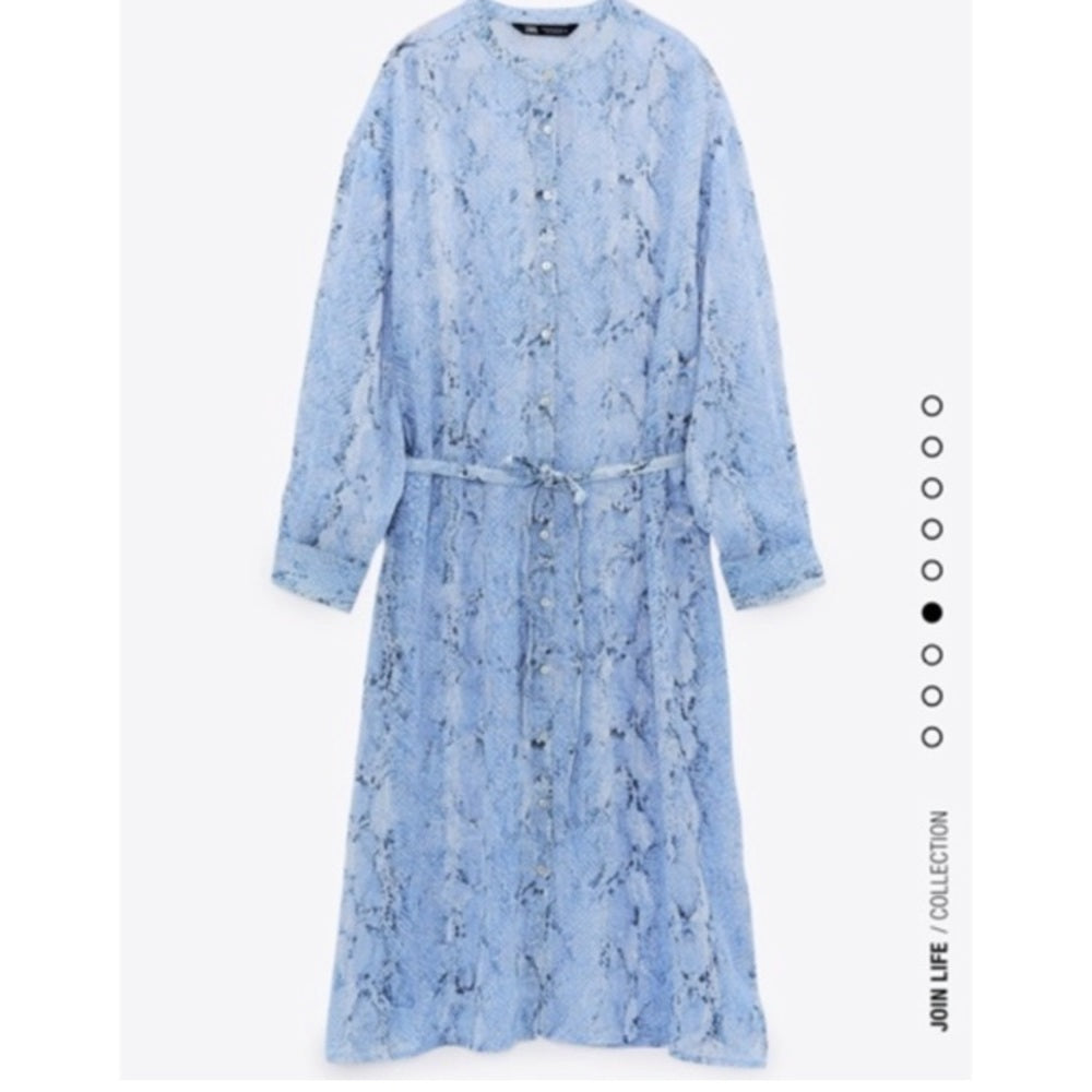 ZARA, See-Through Dress, Blue Snake Print Women Dress: Size Small Can Fit Medium.
