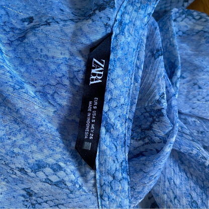 ZARA, See-Through Dress, Blue Snake Print Women Dress: Size Small Can Fit Medium.