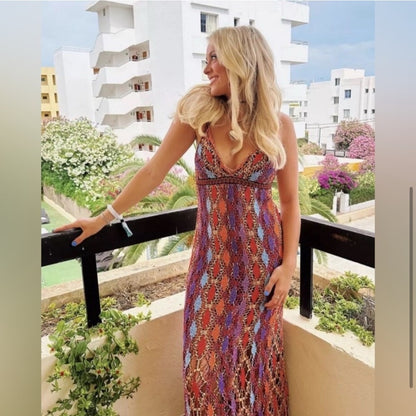 ZARA, Colorful Crochet Maxi Dress. Size: Fit Small, Medium.