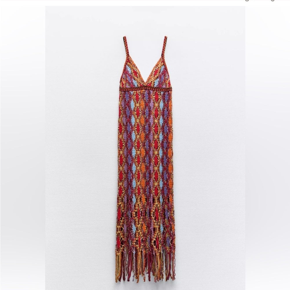 ZARA, Colorful Crochet Maxi Dress. Size: Fit Small, Medium.