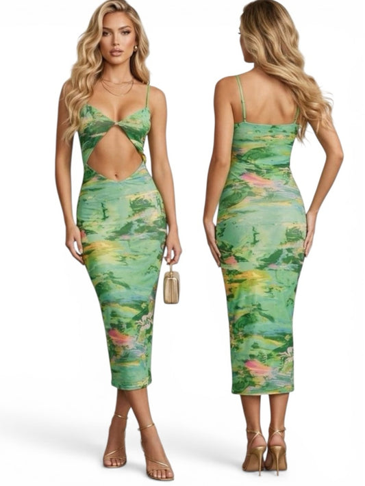 Revolve AFRM Keefa Midi Dress in Acid Green Marble NWT Size: S.