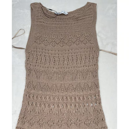 Zara, Crochet Knit Sleeveless Maxi Dress Women Size Medium.