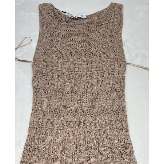 Zara, Crochet Knit Sleeveless Maxi Dress Women Size Medium.