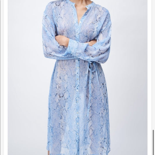 ZARA, See-Through Dress, Blue Snake Print Women Dress: Size Small Can Fit Medium.