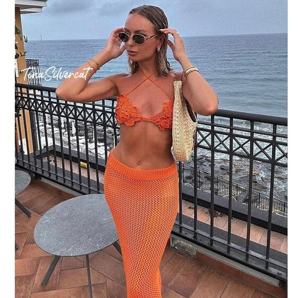Zara Crochet Skirt Orange