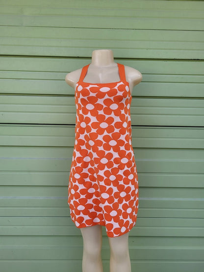 ZARA, Floral Print Mini Orange-Dress Summer Casual Sleeveless: Size M.