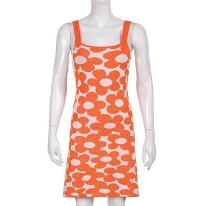 ZARA, Floral Print Mini Orange-Dress Summer Casual Sleeveless: Size M.
