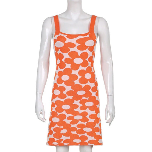 ZARA, Floral Print Mini Orange-Dress Summer Casual Sleeveless: Size M.