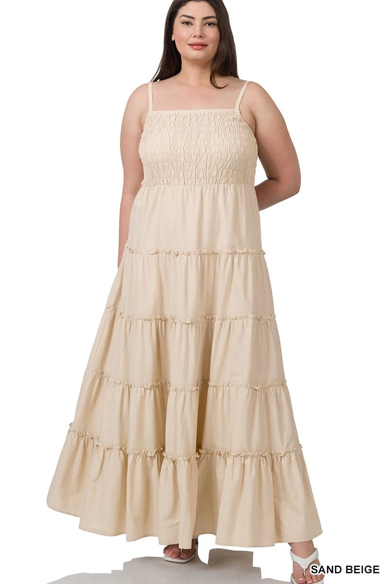Woven Smocked Top Tiered Cami Maxi Dress