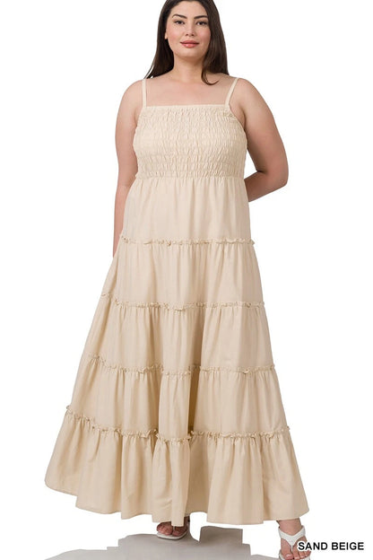 Woven Smocked Top Tiered Cami Maxi Dress