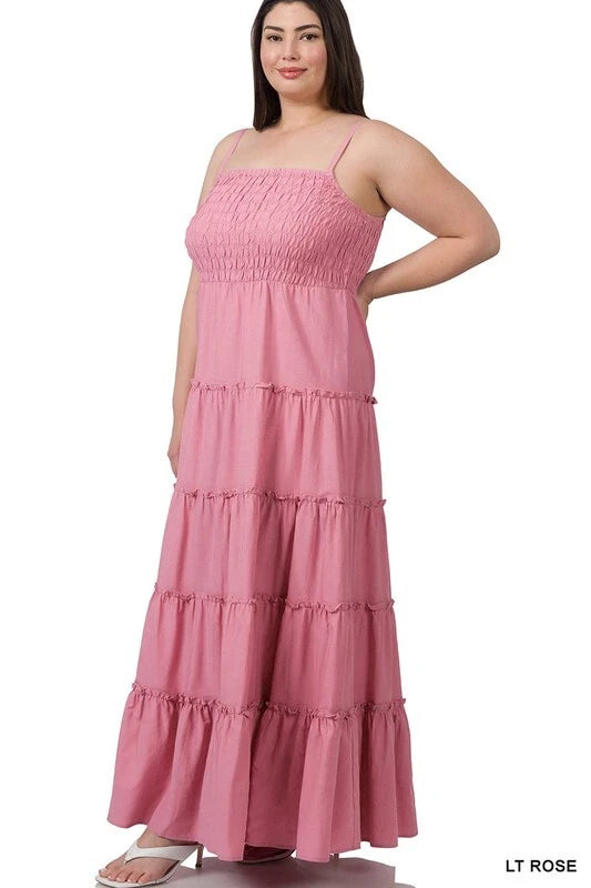 Woven Smocked Top Tiered Cami Maxi Dress