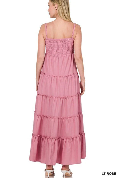 Woven Smocked Top Tiered Cami Maxi Dress