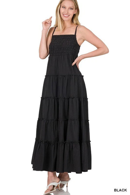 Woven Smocked Top Tiered Cami Maxi Dress