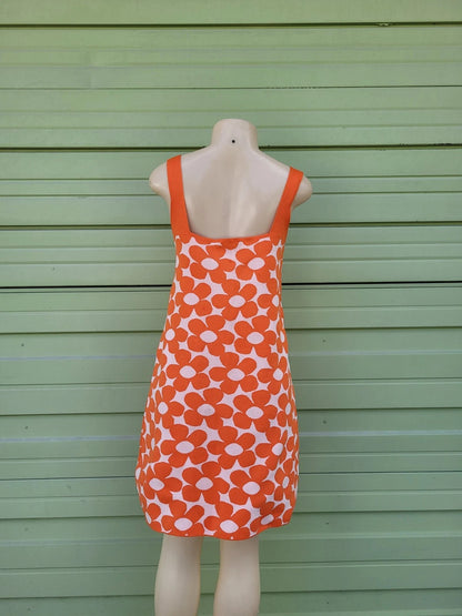 ZARA, Floral Print Mini Orange-Dress Summer Casual Sleeveless: Size M.