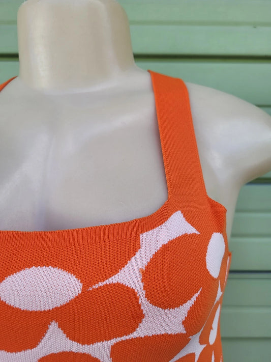 ZARA, Floral Print Mini Orange-Dress Summer Casual Sleeveless: Size M.