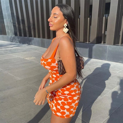 ZARA, Floral Print Mini Orange-Dress Summer Casual Sleeveless: Size M.