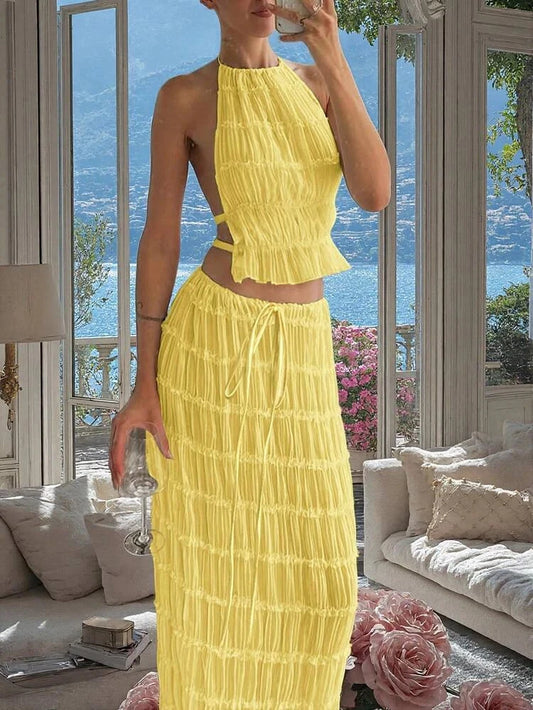 MUSERA, Two Piece Maxi Skirt Sets Beach Vacation Outfit Boho Sleeveless: Size S
