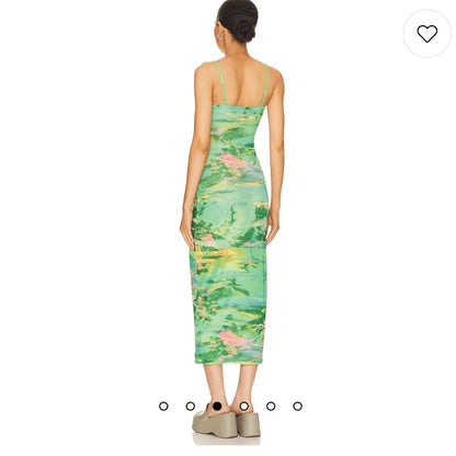 AFRM, Keefa Midi Dress in Acid Green Marble NWT Size: S.