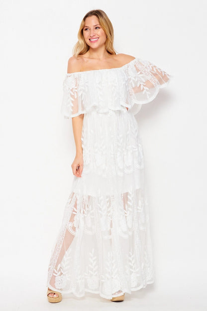 Off Shoulder Lace Maxi - Overlayed Off-Write-Dress.