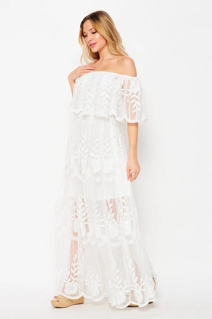 Off Shoulder Lace Maxi - Overlayed Off-Write-Dress.