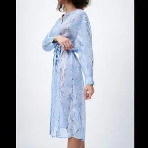ZARA, See-Through Dress, Blue Snake Print Women Dress: Size Small Can Fit Medium.